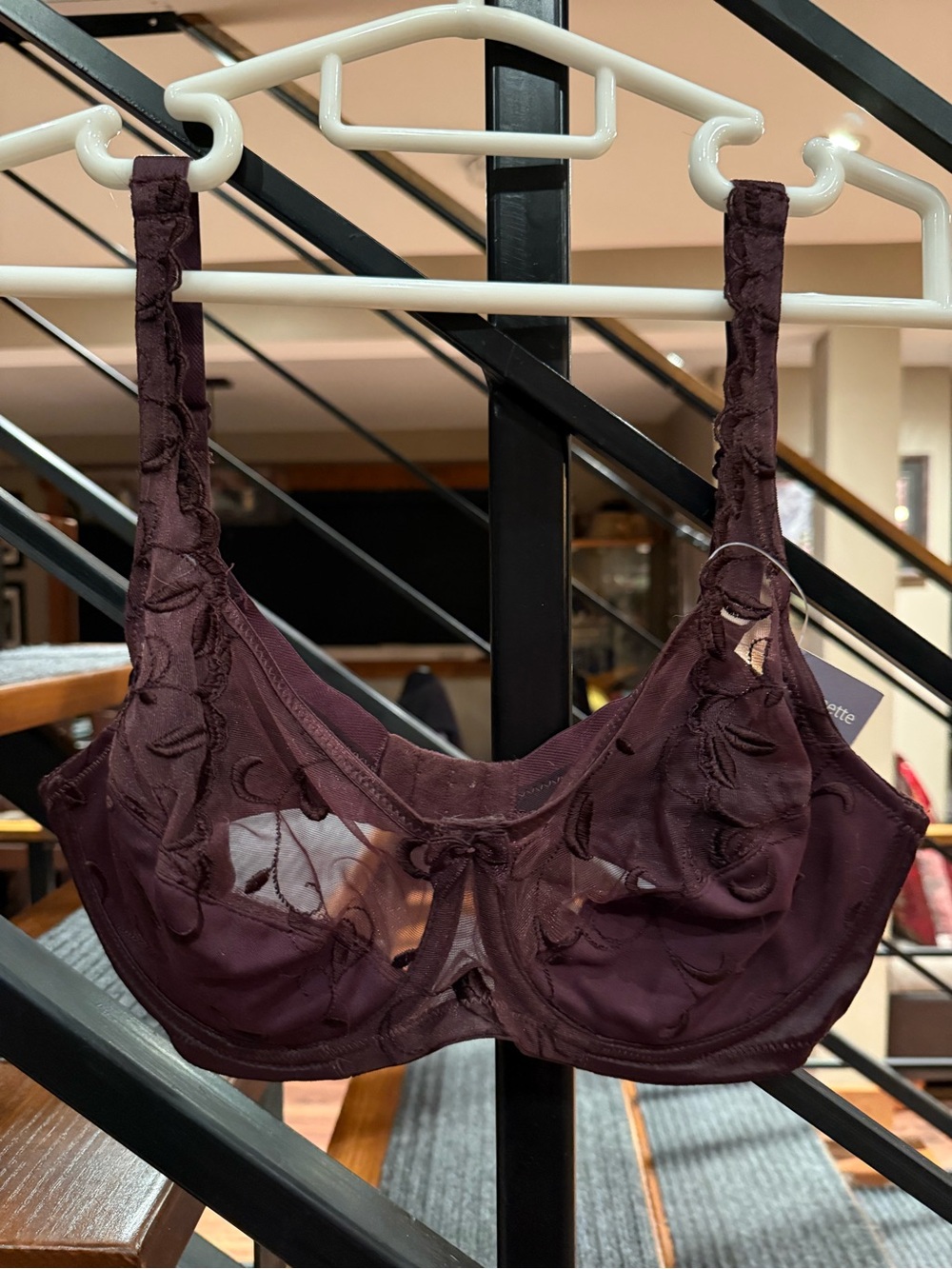 NEW 34E- Plum Mesh Embroidered Underwire Bra